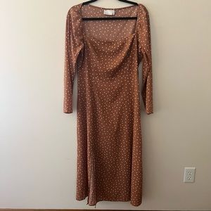 ASOS long sleeve, square neck, midi length, polka dot dress size 10